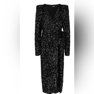 Rotate black sequin wrap dress